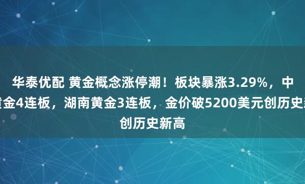 华泰优配 黄金概念涨停潮！板块暴涨3.29%，中国黄金4连板，湖南黄金3连板，金价破5200美元创历史新高